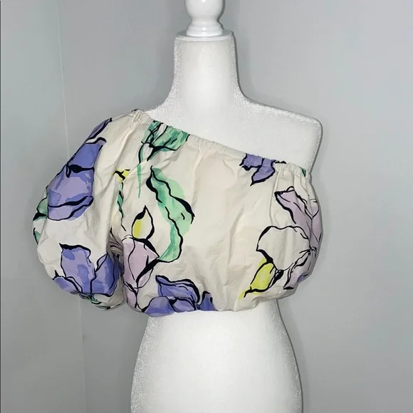 a new day Cream Asymmetrical Ruffled Crop Blouse - Picture 1 of 3